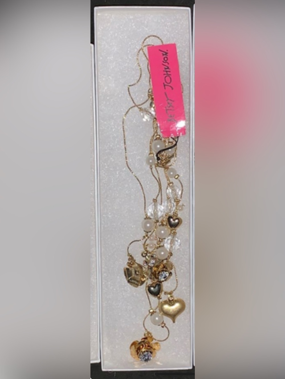 Betsey Johnson Gold-Tone Layered Heart & Pearl Charm Necklace - Picture 2 of 2